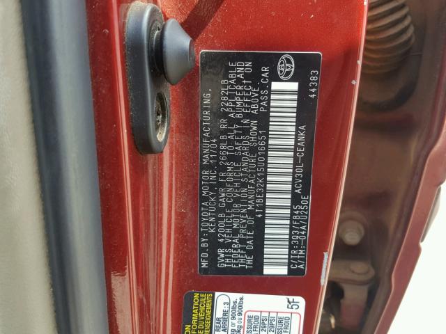 4T1BE32K15U016651 - 2005 TOYOTA CAMRY LE RED photo 10