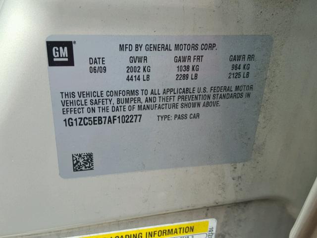 1G1ZC5EB7AF102277 - 2010 CHEVROLET MALIBU 1LT BEIGE photo 10