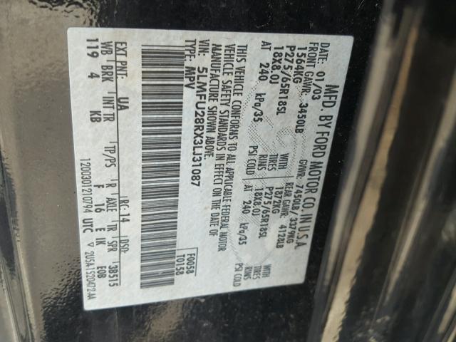 5LMFU28RX3LJ31087 - 2003 LINCOLN NAVIGATOR BLACK photo 10