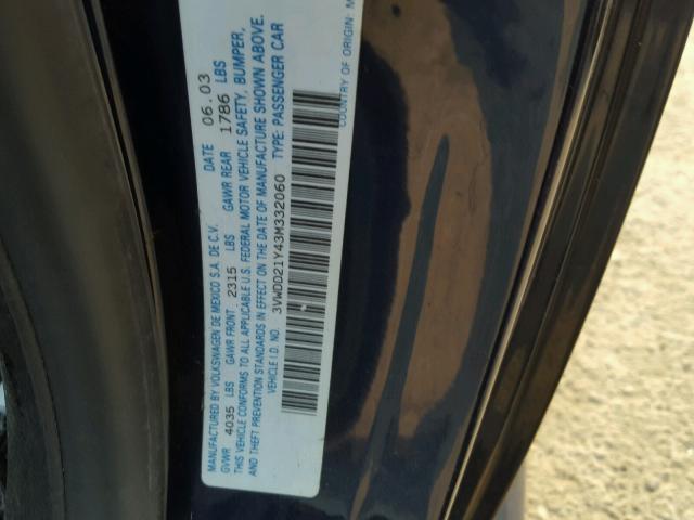 3VWDD21Y43M332060 - 2003 VOLKSWAGEN NEW BEETLE ლურჯი ფოტო 10