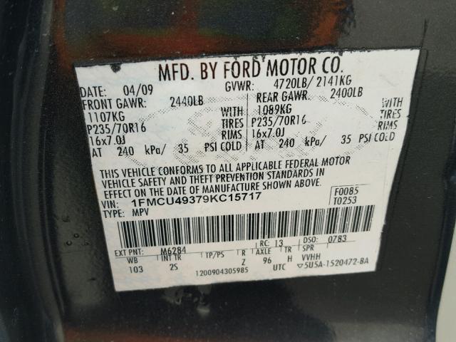 1FMCU49379KC15717 - 2009 FORD ESCAPE HYB GRAY photo 10