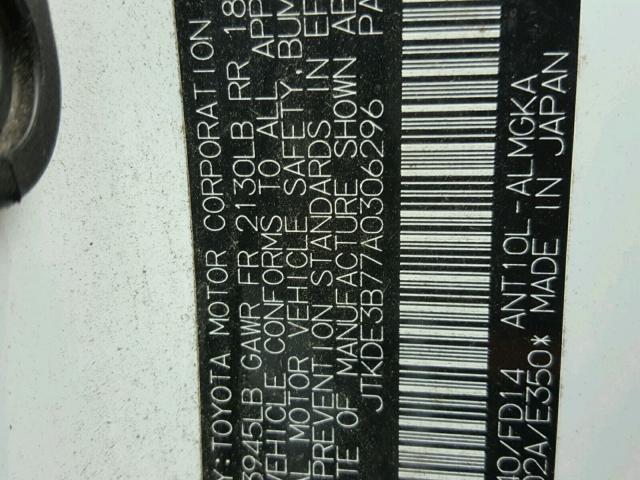 JTKDE3B77A0306296 - 2010 TOYOTA SCION TC 白色 照片 10