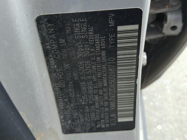 KM8JN72DX5U098710 - 2005 HYUNDAI TUCSON GLS SILVER photo 10