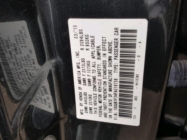 19UUB1F34FA019738 - 2015 ACURA TLX GRAY photo 10