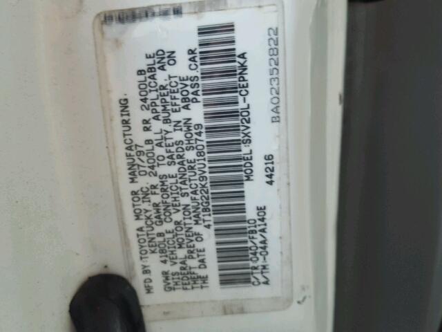 4T1BG22K9VU180749 - 1997 TOYOTA CAMRY CE WHITE photo 10