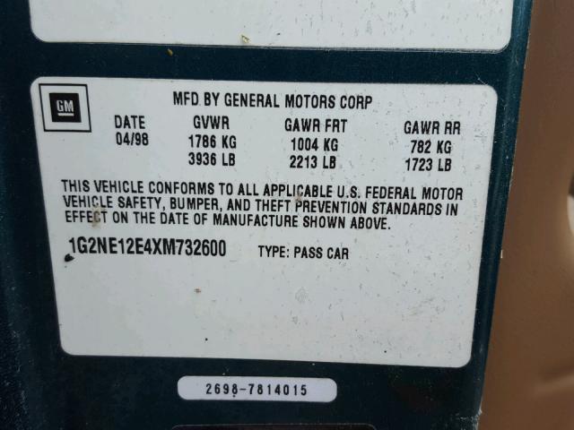 1G2NE12E4XM732600 - 1999 PONTIAC GRAND AM S Turkuaz foto 10