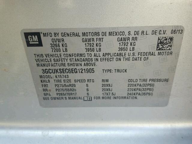 3GCUKSEC6EG121905 - 2014 CHEVROLET SILVERADO SILVER photo 10