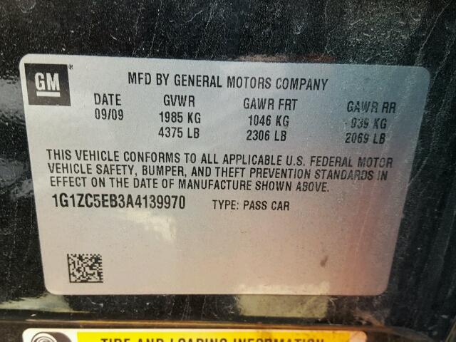 1G1ZC5EB3A4139970 - 2010 CHEVROLET MALIBU 1LT BLACK photo 10