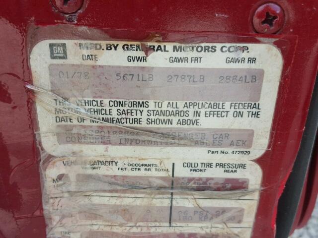 6D47S80188826 - 1978 CADILLAC DEVILLE RED photo 10