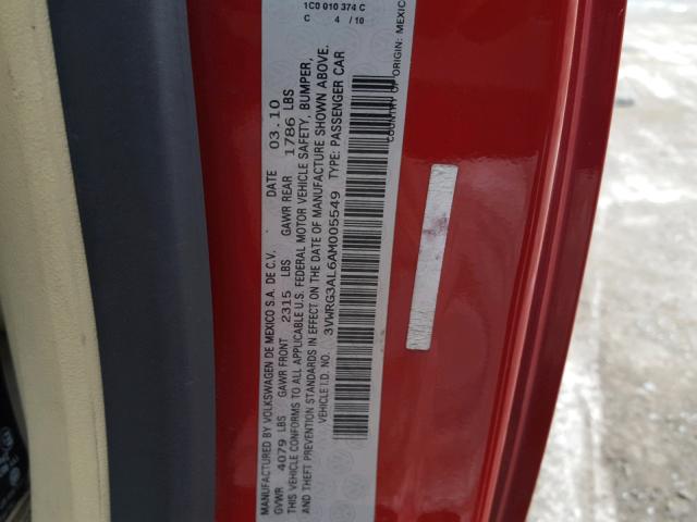 3VWRG3AL6AM005549 - 2010 VOLKSWAGEN NEW BEETLE RED photo 10