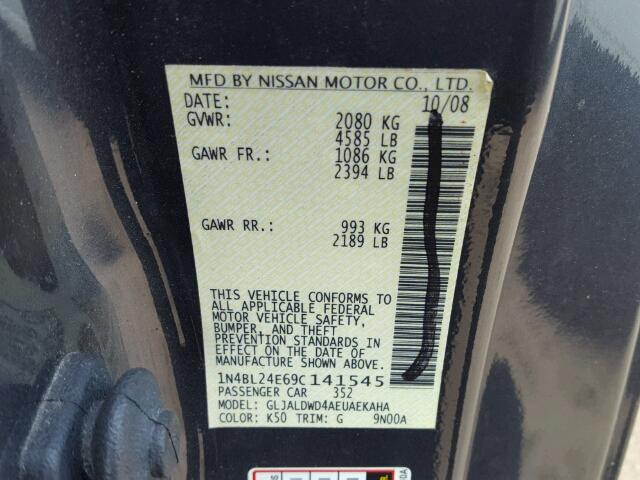 1N4BL24E69C141545 - 2009 NISSAN ALTIMA GRAY photo 10