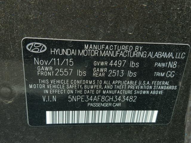 5NPE34AF8GH343482 - 2016 HYUNDAI SONATA SPO BROWN photo 10