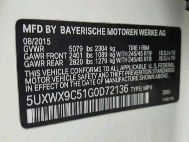 5UXWX9C51G0D72136 - 2016 BMW X3 WHITE photo 10