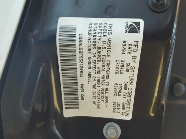 1G8AL52F95Z120015 - 2005 SATURN ION LEVEL WHITE photo 10