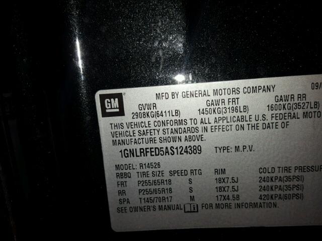 1GNLRFED5AS124389 - 2010 CHEVROLET TRAVERSE CHARCOAL photo 10