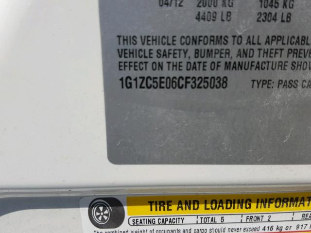 1G1ZC5E06CF325038 - 2012 CHEVROLET MALIBU 1LT WHITE photo 10