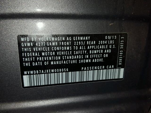 WVWDB7AJXEW008056 - 2014 VOLKSWAGEN GOLF GRAY photo 10