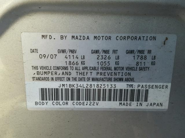 JM1BK34L281825133 - 2008 MAZDA SPEED 3 银色 照片 10