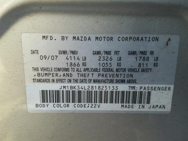 JM1BK34L281825133 - 2008 MAZDA SPEED 3 SILVER photo 10