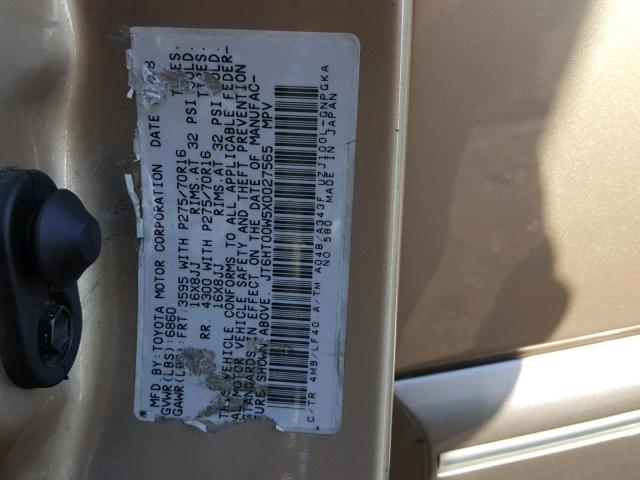 JT6HT00W5X0027565 - 1999 LEXUS LX 470 GOLD photo 10