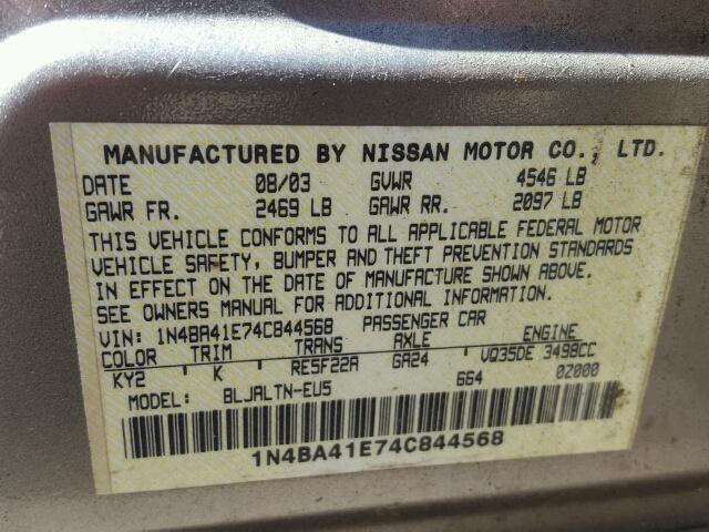 1N4BA41E74C844568 - 2004 NISSAN MAXIMA SE GOLD photo 10