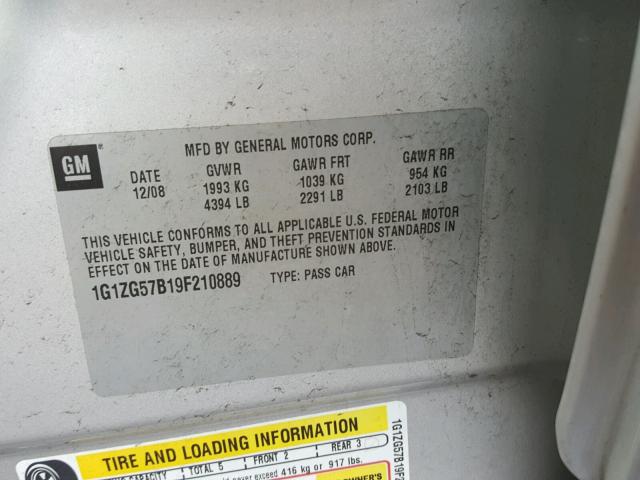 1G1ZG57B19F210889 - 2009 CHEVROLET MALIBU LS Boz foto 10