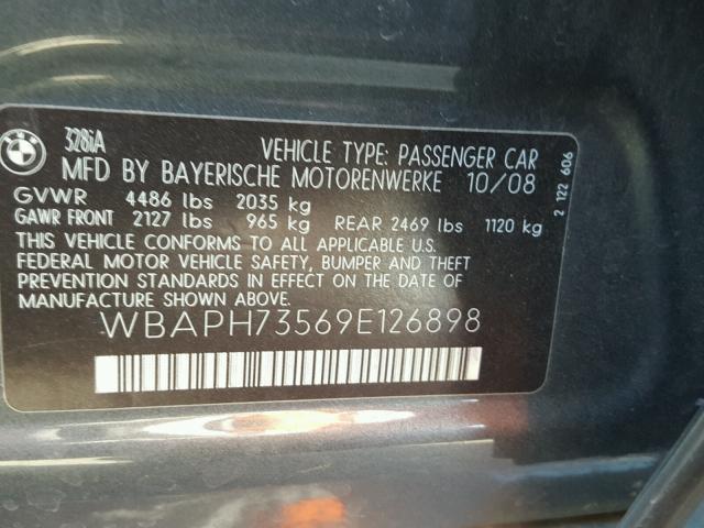 WBAPH73569E126898 - 2009 BMW 328 I GRAY photo 10