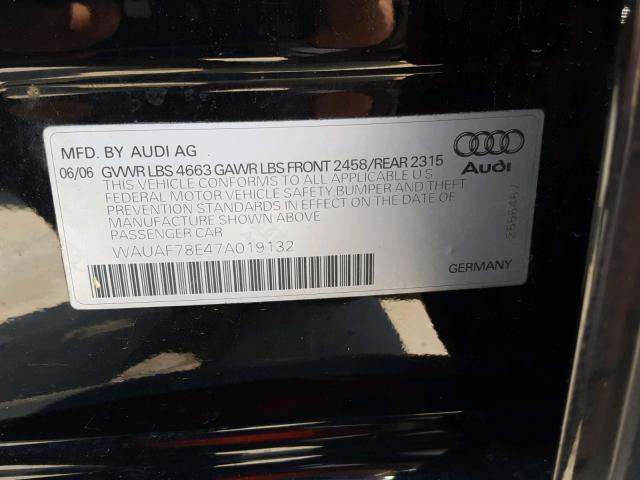 WAUAF78E47A019132 - 2007 AUDI A4 2 BLACK photo 10