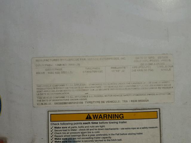 5M3BE081651015109 - 2005 UTILITY TRAILER WHITE photo 10