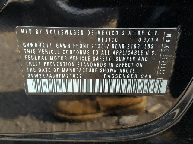 3VW2K7AJ8FM210321 - 2015 VOLKSWAGEN JETTA BASE Սև լուսանկար 10