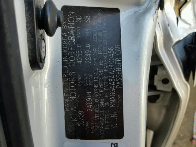 KNAGG4A84A5400456 - 2010 KIA OPTIMA SILVER photo 10