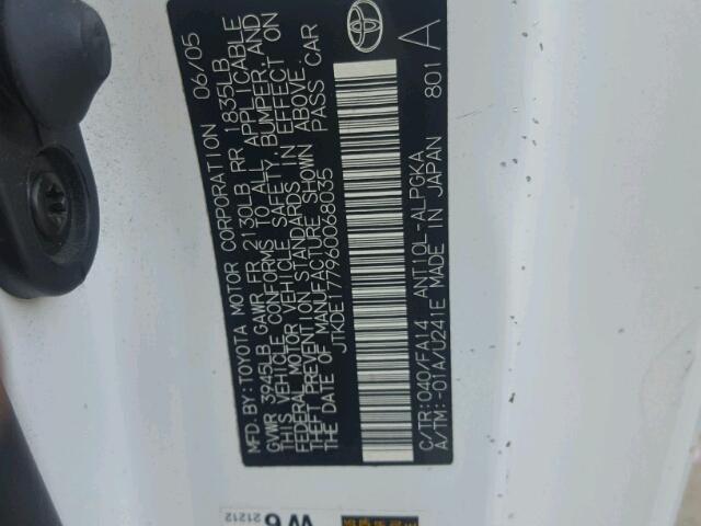 JTKDE177960068035 - 2006 TOYOTA SCION TC 白色 照片 10