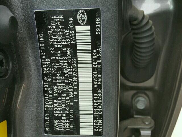 4T1BF1FK8HU720362 - 2017 TOYOTA CAMRY LE GRAY photo 10