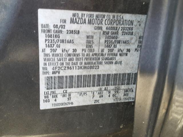 4F2CZ96113KM08023 - 2003 MAZDA TRIBUTE ES CHARCOAL photo 10