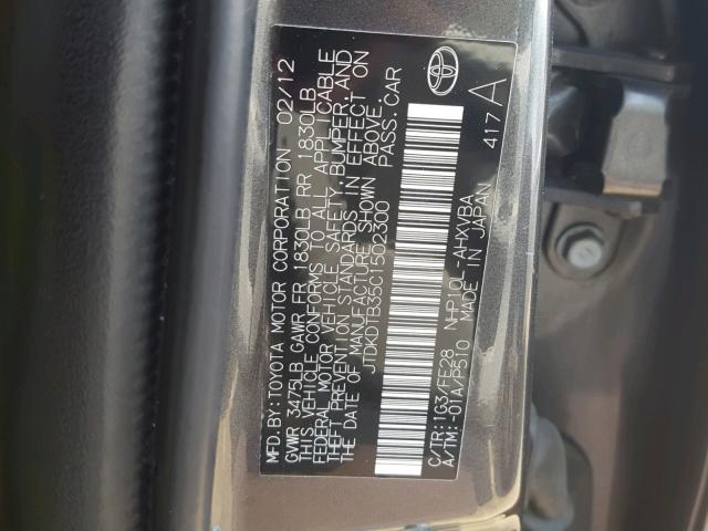 JTDKDTB35C1502300 - 2012 TOYOTA PRIUS C GRAY photo 10