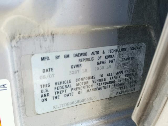 KL1TD66658B085358 - 2008 CHEVROLET AVEO BASE Gümüş foto 10