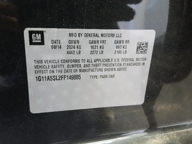 1G11A5SL2FF149885 - 2015 CHEVROLET MALIBU LS შავი ფოტო 10