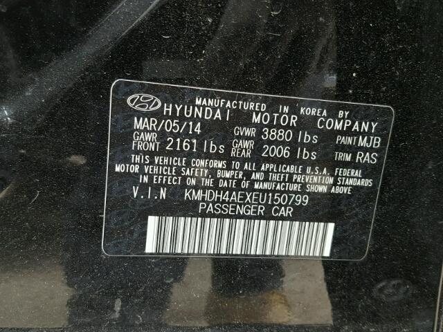 KMHDH4AEXEU150799 - 2014 HYUNDAI ELANTRA SE BLACK photo 10