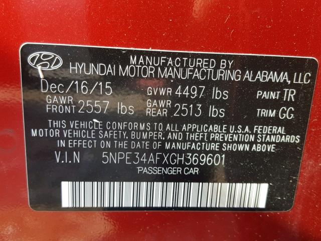 5NPE34AFXGH369601 - 2016 HYUNDAI SONATA SPO BURGUNDY photo 10