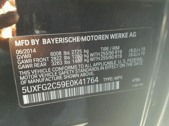 5UXFG2C59E0K41764 - 2014 BMW X6 XDRIVE3 BLACK photo 10