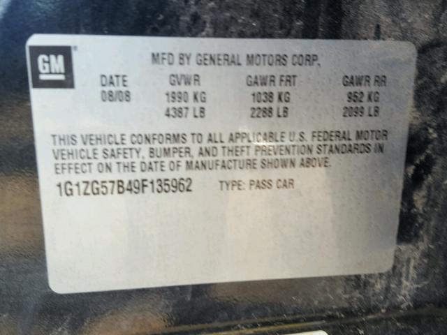 1G1ZG57B49F135962 - 2009 CHEVROLET MALIBU LS ლურჯი ფოტო 10