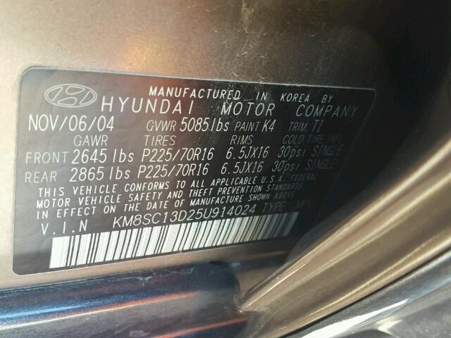 KM8SC13D25U914024 - 2005 HYUNDAI SANTA FE G BROWN photo 10