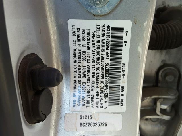 19XFA4F55BE000779 - 2011 HONDA CIVIC GX SILVER photo 10