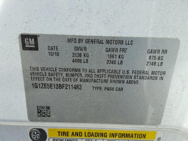 1G1ZE5E13BF211483 - 2011 CHEVROLET MALIBU LTZ WHITE photo 10