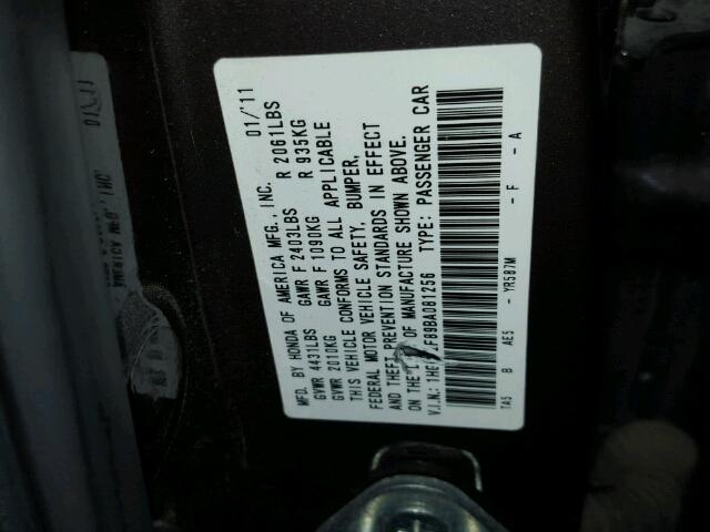1HGCP2F89BA081256 - 2011 HONDA ACCORD EXL BROWN photo 10