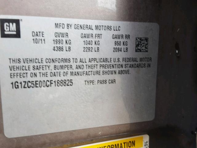 1G1ZC5E00CF188825 - 2012 CHEVROLET MALIBU 1LT 棕色 照片 10