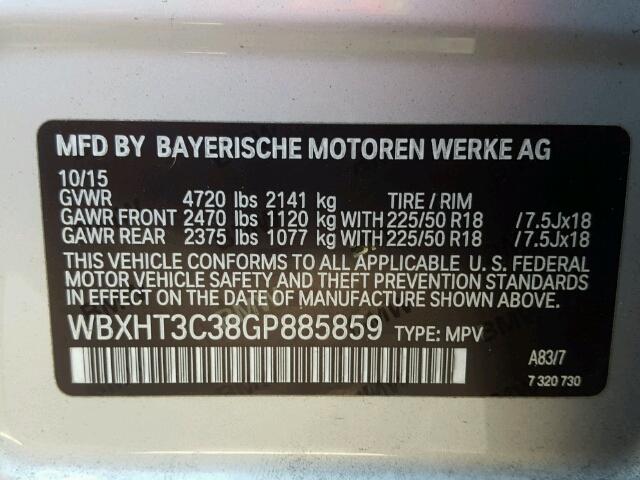 WBXHT3C38GP885859 - 2016 BMW X1 XDRIVE2 SILVER photo 10