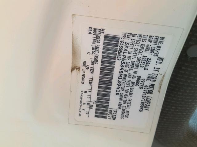 3FALP6534SM139410 - 1995 FORD CONTOUR GL 白色 照片 10