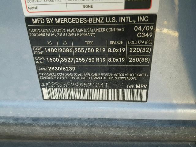 4JGBB25E29A521341 - 2009 MERCEDES-BENZ ML SILVER photo 10