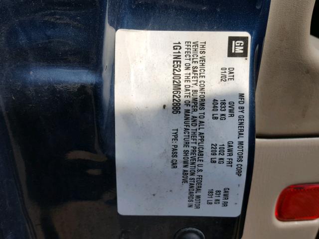 1G1NE52J02M622886 - 2002 CHEVROLET MALIBU LS მწვანე ფოტო 10